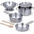 Melissa & Doug Stainless Steel Pots And Pans Pretend Play Kitchen Set For Kids (8 Pcs) - Kids Kitchen Accessories Set, Toy Pots And Pans For Kids