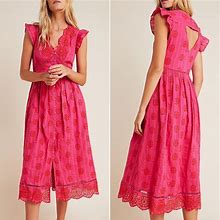 Anthropologie Dresses | Anthropologie Tomine Embroidered Eyelet Midi Dress | Color: Red | Size: M
