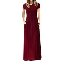 Summer Dresses For Women's Short Sleeve Loose Plain Maxi Dress Casual Loose Pleated Long Dresses Cocktail Party Sundress