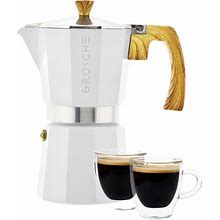 GROSCHE Milano Stovetop Espresso Coffee Maker And TURIN Glass Espresso Cup Set, White