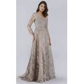Lara Dresses - 29753 V Neck Long Sleeves Beaded Embroidered Gown