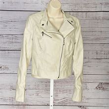Bcx Jackets & Coats | Bcx Ivory Faux Leather Fitted Moto Jacket, Size 8 | Color: Cream | Size: 8