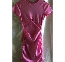 Fashion Nova Pink Textured Cut Out Midriff Dress Large