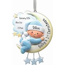 Baby Boy Hugging Moon - Personalized Ornament - Baby's First Christmas - 1st Xmas - Free Personalization - Perfect Handwriting
