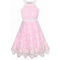 Girls Dress Pink Butterfly Embroidered Halter Dress Party 8 Years
