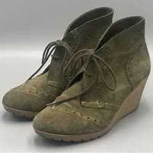 Mia Raphaella Olive Green Suede Lace Up Wedge Ankle Boots Womens Size
