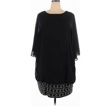 MSK Casual Dress - Mini Crew Neck 3/4 Sleeve: Black Print Dresses - Women's Size 2X