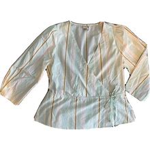 A New Day Women's Wrap Top Shirt Sz Medium Tie Mint Green Stripe