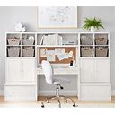 Cameron Desk + Tech Hutch + 2 Cubbies + 2 Cabinets + 2 Open Bases, Simply White, UPS