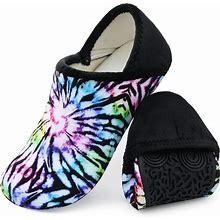 XIHALOOK Womens Mens Fuzzy Fleece Closed Back Indoor Slippers House Shoes For Travel & Indoors Black Multi, 8-9 Women/6.5-7.5 Men