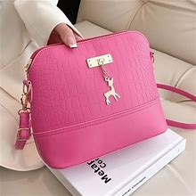 Neon Pink Crocodile-Embossed Dome Bag With Deer Decor | Color: Pink | Size: Os