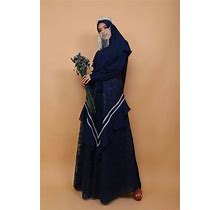 Navy Brocade Muslim Women Dress, Modest Islamic Clothing,Islamic Party