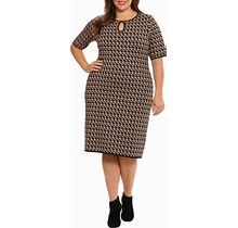 London Times Keyhole Short Sleeve Sweater Dress In Black/Taupe At Nordstrom Rack, Size 1X