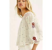 Free People Le Petite Top Cropped Rose Embroidered Off Shoulder Sz