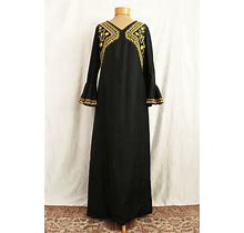 Vintage 60S 70S Black Soutache Embroidered Black Bell Sleeve Maxi Dress