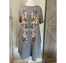 Umgee Medium Gray Embroidered Flower Dress