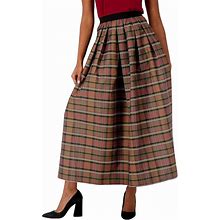 Joan Rivers Regular Tartan Plaid Taffeta Maxi Skirt Teak Lurex