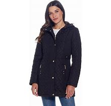 Women's Weathercast Hooded Quilted Walker Jacket With Plush Lined Hood, Size: Medium, Black