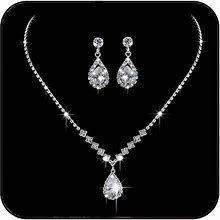 Jakawin Bride Silver Bridal Necklace Earrings Set Crystal Wedding Jewelry Set Rhinestone Choker Necklace For Women (Set Of 3) (NK144-3)