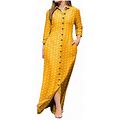 Summer Savings Clearance 2022! Xisheep Women Dresses Casual Long Dress With Pockets Long Sleeve Buttons Polka Dots Print Bodycon Dresses Beach Dresses