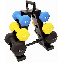 Balancefrom Fitness 5, 8, And 12 Pound Neoprene Coated Dumbbell Set With Stand, Multicolor