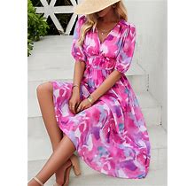 Women's Casual Dress Swing Dress Floral Print V Neck Midi Dress Ethnic Boho Vacation Short Sleeve Summer