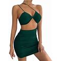 Odeerbi Slip Dress For Women 2024 Solid Color Sexy Style Suspender V-Neck Dress Olive Green