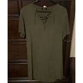 Madewell Olive Green Lace Up Neckline Shift Dress Xs