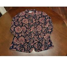 Vintage Dress Barn Embroidered Knit Floral Full Button Black Floral,