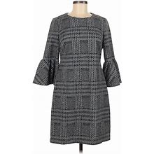 Calvin Klein Casual Dress Crew Neck 3/4 Sleeve: Gray Plaid Dresses - Women's Size 8