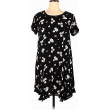 Torrid Casual Dress - Dropwaist Crew Neck Short Sleeve: Black Floral Motif Dresses - Women's Size 1X Plus