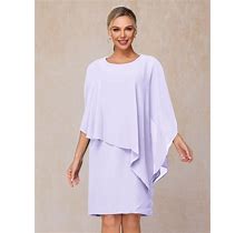 Knee Length Short Sleeves Chiffon Mother Of The Bride Dress, Lilac