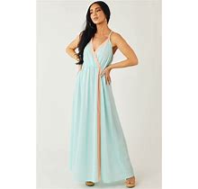 Main Strip Women's Aqua And Peach Sleeveless Maxi Dress With Side Slit Detail - Size L
