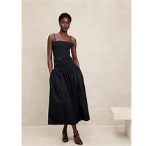 Women's Smocked-Waist Poplin Maxi Skirt Black Petite Size XS