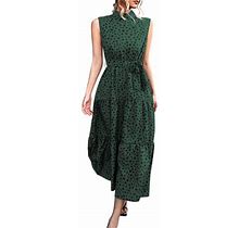 Cathalem Cute Shirt Dresses For Women Women Summer Dress Leopard Print Sleeveless Dress Round Neck Long Plus Size Maxi Dresses Dress Green Small