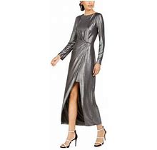 Julia Jordan Womens Silver Long Sleeve Short Hi-Lo Formal Dress Size: 14