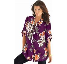 Roaman's Women's Plus Size English Floral Big Shirt - 14 W, Purple