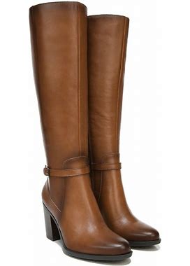 Naturalizer Kalina Wide Calf Knee High Boots, Cider Spice Leather, 7.0m | Almond Toe, Block Heels, Zip Closure, Non-Slip Outsole