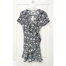 Loft Dresses | Ann Taylor Loft Floral Wrap Dress With Ruffle V Neck | Color: Blue/White | Size: Xs