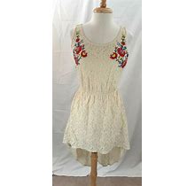 Xhilaration Sz M Cream Lace Floral Embroidered High Low Dress Stretch