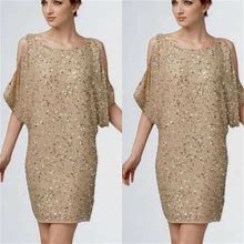 Marina Gold Sequin Flutter Sleeve Short Dress Formal Evening Gown
