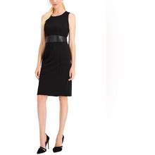 Kasper Dresses | Kasper Petite Faux Leather Trim Knee Length Sheath Dress | Color: Black | Size: Various
