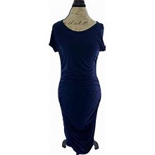 Venus Dresses | Venus Ruched Short Sleeved Body Con Dress | Color: Blue | Size: L