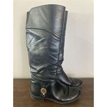 Tommy Hilfiger Shoes | Tommy Hilfiger Black Leather Round Toe Tall Knee High Riding Boots Euc 7 | Color: Black | Size: 7