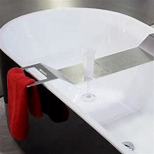 Bath Caddy, Modern , Brushed Stainless Steel, Luxurious, With Wine Glass Holder, Fits Most Freestanding Tubs
