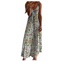Dresses For Women Women Tropical Print Halter Backless Maxi Dress Sexy Sleeveless Beach Dress