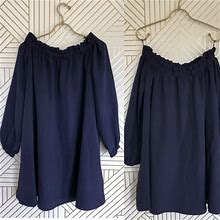 Ixiah Dresses | Navy Blue Long Sleeve Smocked Off Should | Color: Blue | Size: 4