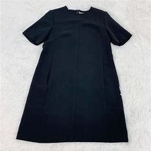Lela Rose Dresses | Lela Rose Women Short Sleeves Shift Dress Crew Neck Pockets Solid Black | Color: Black | Size: 10
