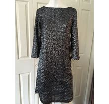 Nicole Miller Gray Metallic Sequin Fitted Shift Dress S Party Back Zip New $365