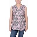 Ny Collection Petite Sleeveless Printed Pintucked Blouse - Mauve Chevronwash - Size PS